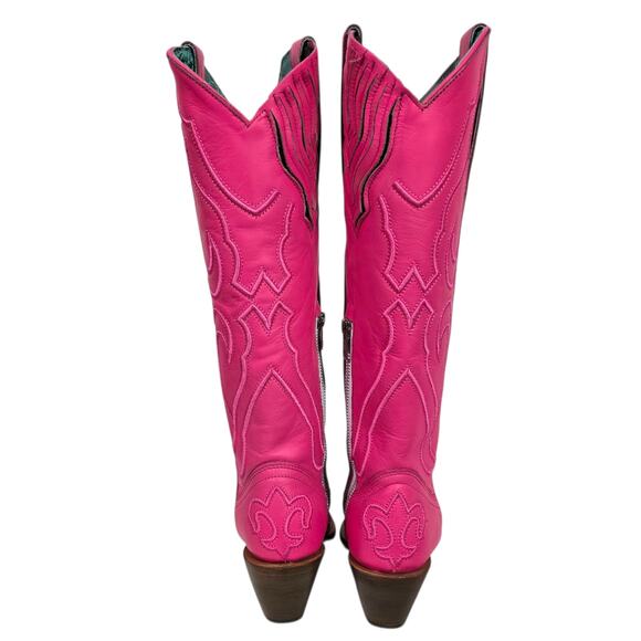 Corral Western Boots Pink Fuchsia Snip Cowboy Cowgirl Tall Leather Embroidery 8 - Picture 4 of 16